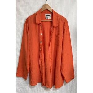 Flax Linen Size Large Button Front Cardigan Shirt Orange Lagenlook Artsy Boho i